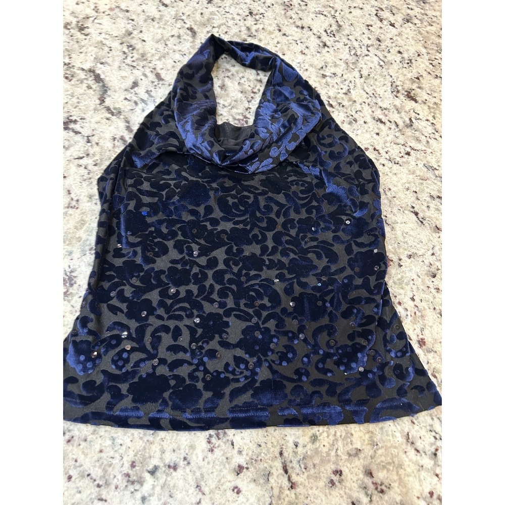 VTG Express Y2K Crushed Burnout Velvet Halter Tank Top GothClubweargrunge Small